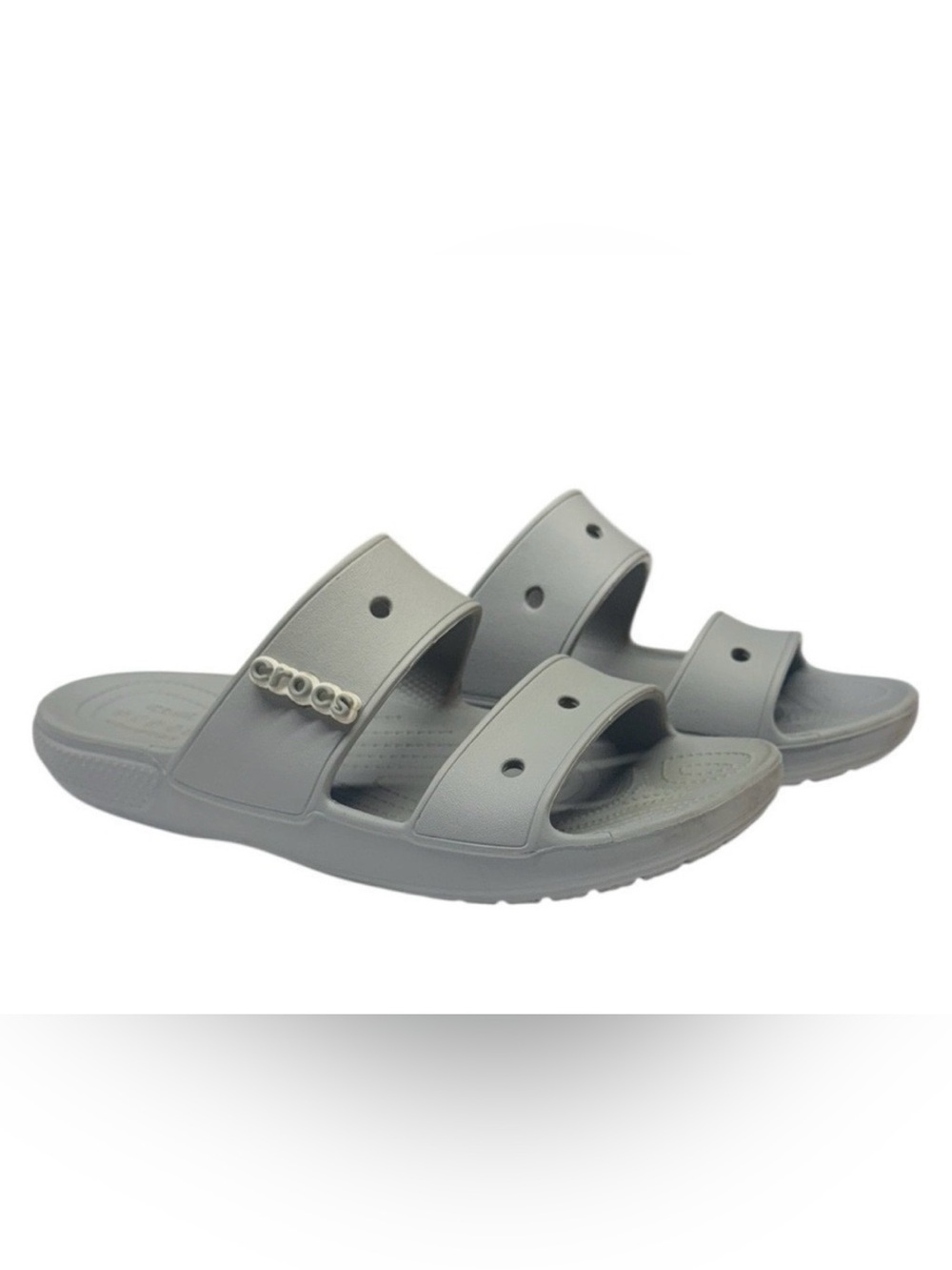 Crocs Classic Slide Sandals Women 12 Mens 10 Double Strap Grey‎